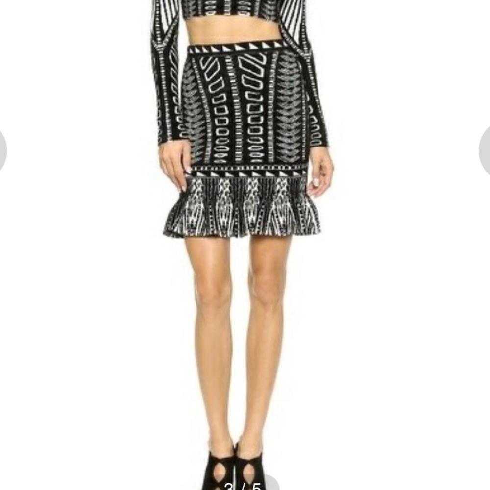 Torn by Ronny Kobo Shey Fuzzy Knit Skirt in Black and Ivory Size XS